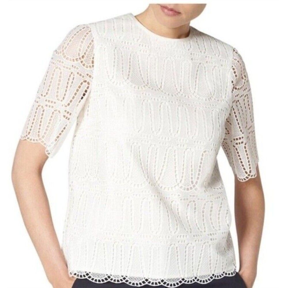 L.K. Bennett Women’s TW Milia Wave Lace Blouse in White US Size 6